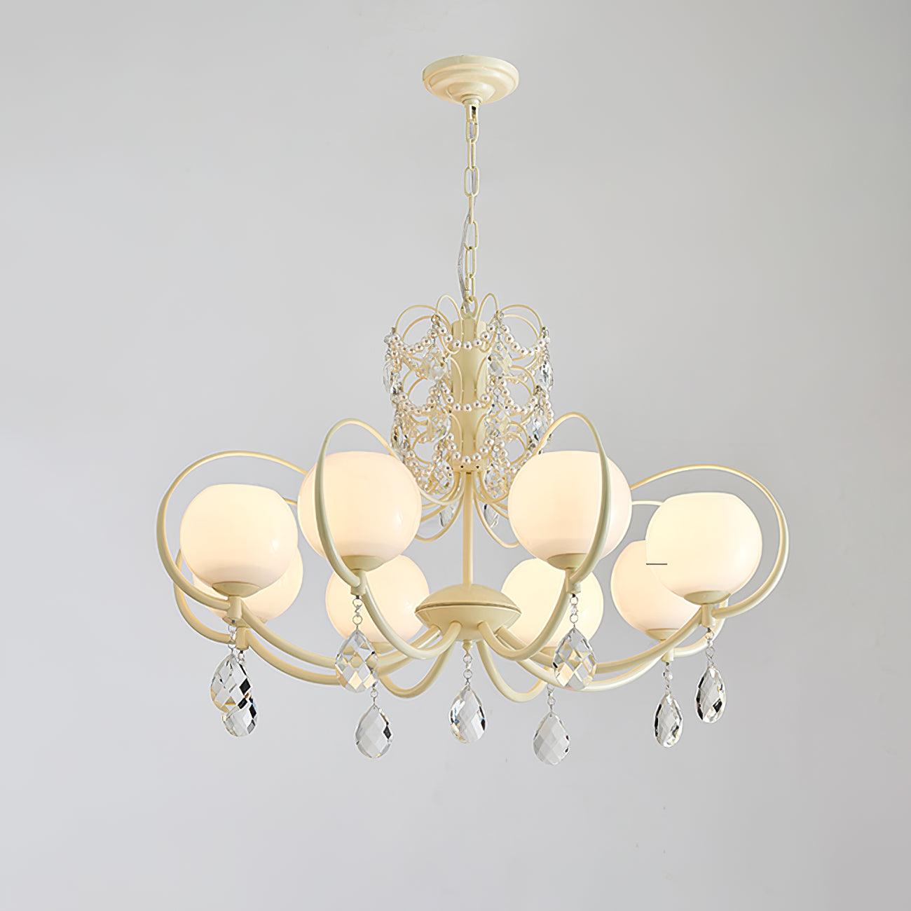Doria Crystal Chandelier 8 heads ? 33.9″ x H 19.7″ / Dia 86cm x H 50cm / White & White glass Chandelier