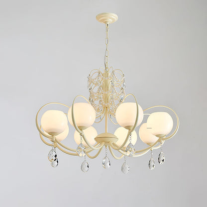 Doria Crystal Chandelier 8 heads ? 33.9″ x H 19.7″ / Dia 86cm x H 50cm / White & White glass Chandelier