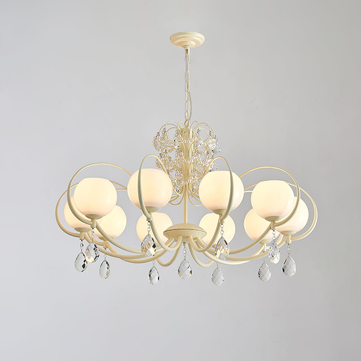 Doria Crystal Chandelier 10 heads ? 38.6″ x H 20.5″ / Dia 98cm x H 52cm / White & White glass Chandelier