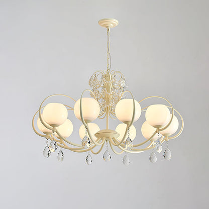 Doria Crystal Chandelier 10 heads ? 38.6″ x H 20.5″ / Dia 98cm x H 52cm / White & White glass Chandelier