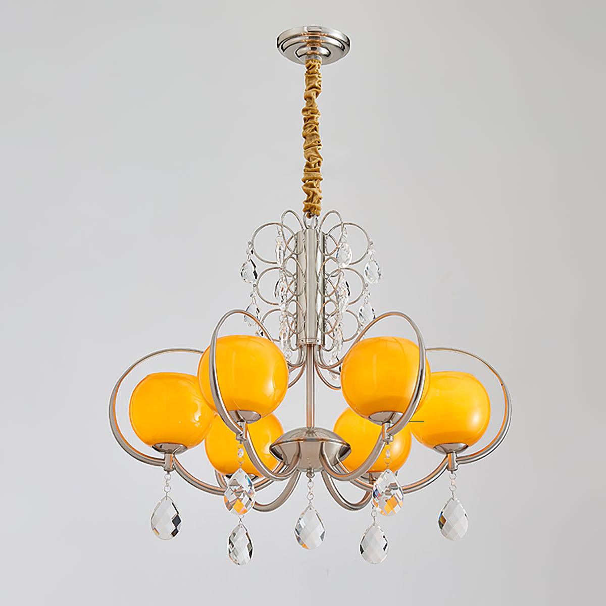 Doria Crystal Chandelier 6 heads ? 27.6″ x H 19.7″ / Dia 70cm x H 50cm / Chrome & Orange glass Chandelier