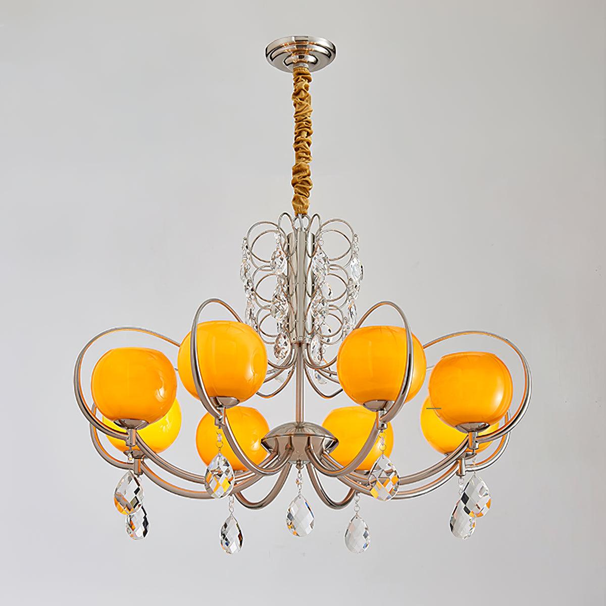 Doria Crystal Chandelier 8 heads ? 33.9″ x H 19.7″ / Dia 86cm x H 50cm / Chrome & Orange glass Chandelier