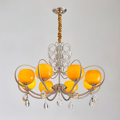 Doria Crystal Chandelier 8 heads ? 33.9″ x H 19.7″ / Dia 86cm x H 50cm / Chrome & Orange glass Chandelier