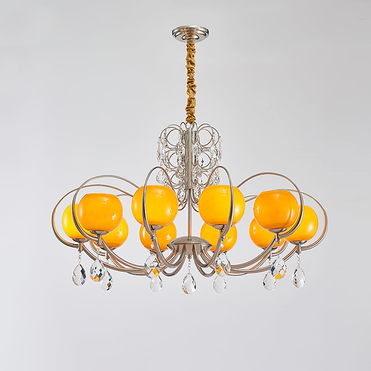 Doria Crystal Chandelier 10 heads ? 38.6″ x H 20.5″ / Dia 98cm x H 52cm / Chrome & Orange glass Chandelier