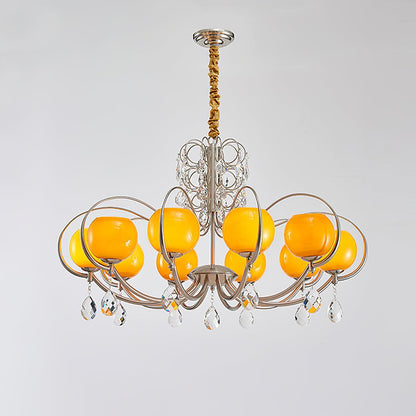 Doria Crystal Chandelier 10 heads ? 38.6″ x H 20.5″ / Dia 98cm x H 52cm / Chrome & Orange glass Chandelier