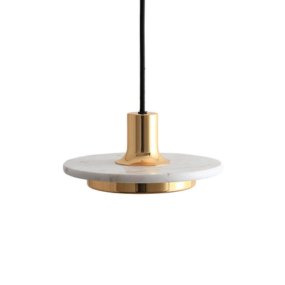 Double Circle Pendant Light Dia 7.9″ x H 3.5″ / Dia 20cm x H 9m / Gold & White Marble / Warm Light Pendant light