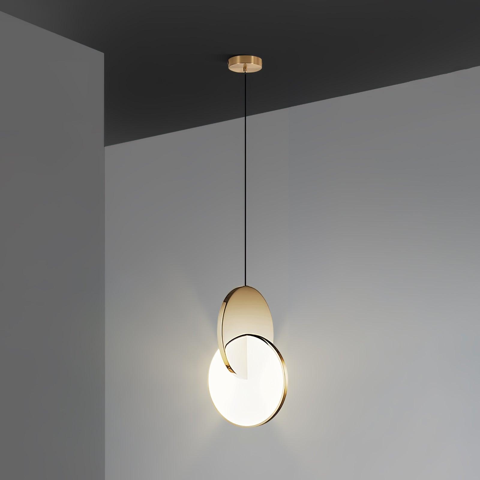 Double Disk Pendant Lamp Dia 7.9″ x H 11.8″ / Dia 20cm x H 30cm / Nature Wood & Gold / Warm Light Pendant light