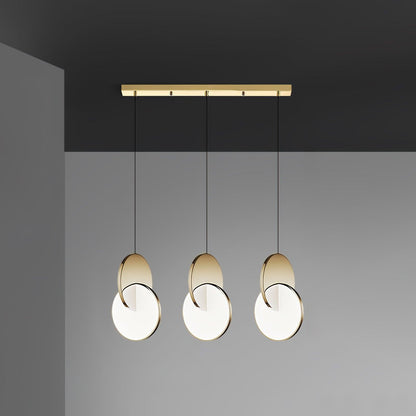 Double Disk Pendant Lamp 3 heads L 29.5″ x W 7.9″ x H 59″ / L 75cm x W 20cm x H 150cm / Gold / Warm Light Pendant light