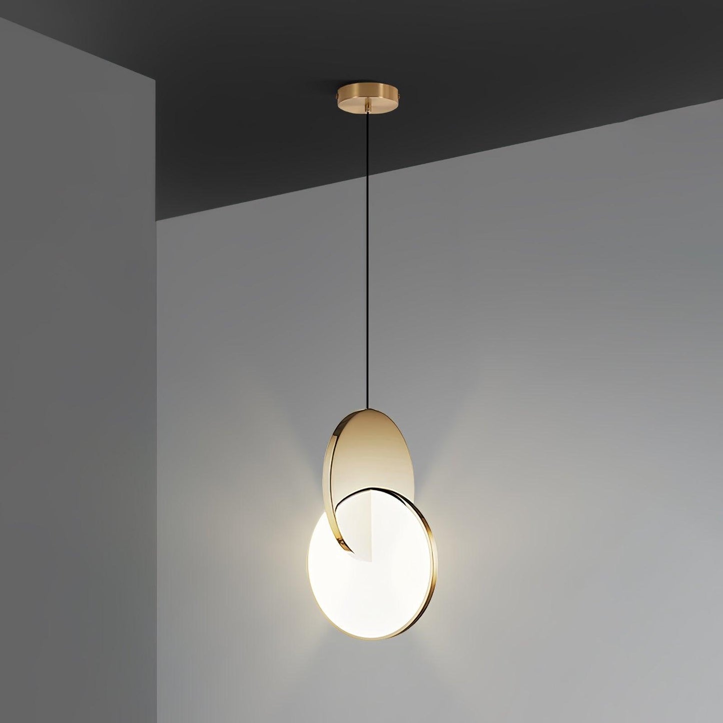 Double Disk Pendant Lamp Dia 9.8″ x H 15″ / Dia 25cm x H 38cm / Gold / Warm Light Pendant light
