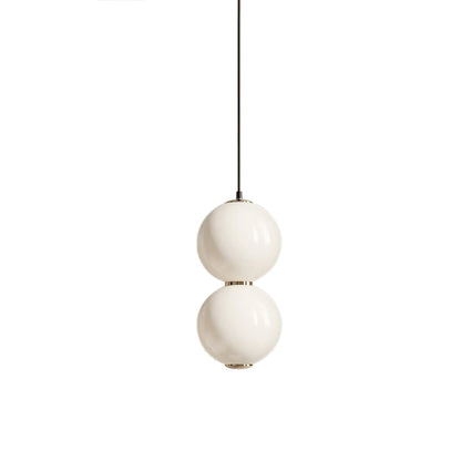 Double Globe Pendant Lamp 2 Heads Dia 7.1″ x H 14.6″ / Dia 18cm x H 37cm / Gold & White / Warm Light Pendant light