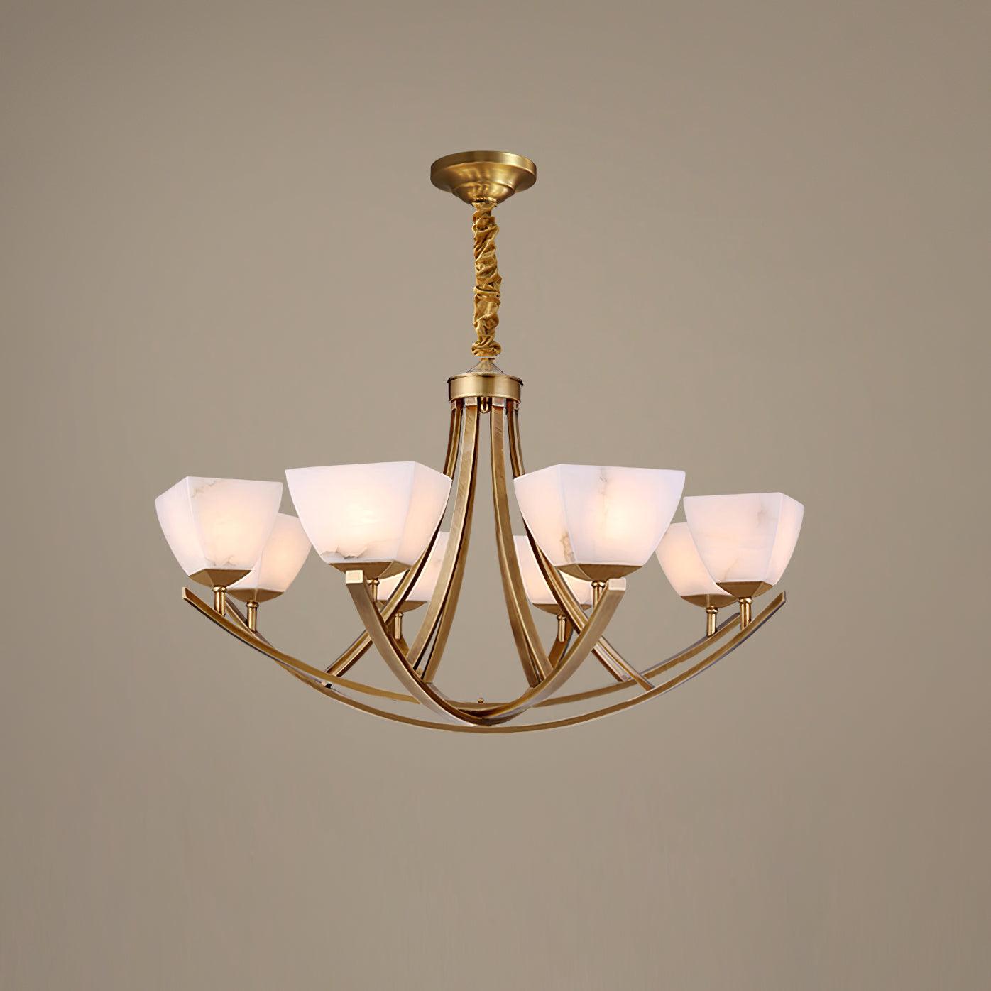 Dover Brass Chandelier 8 heads ? 37.7″ x H 22.8″/ Dia 96cm x H 58cm / Brass & White Chandelier