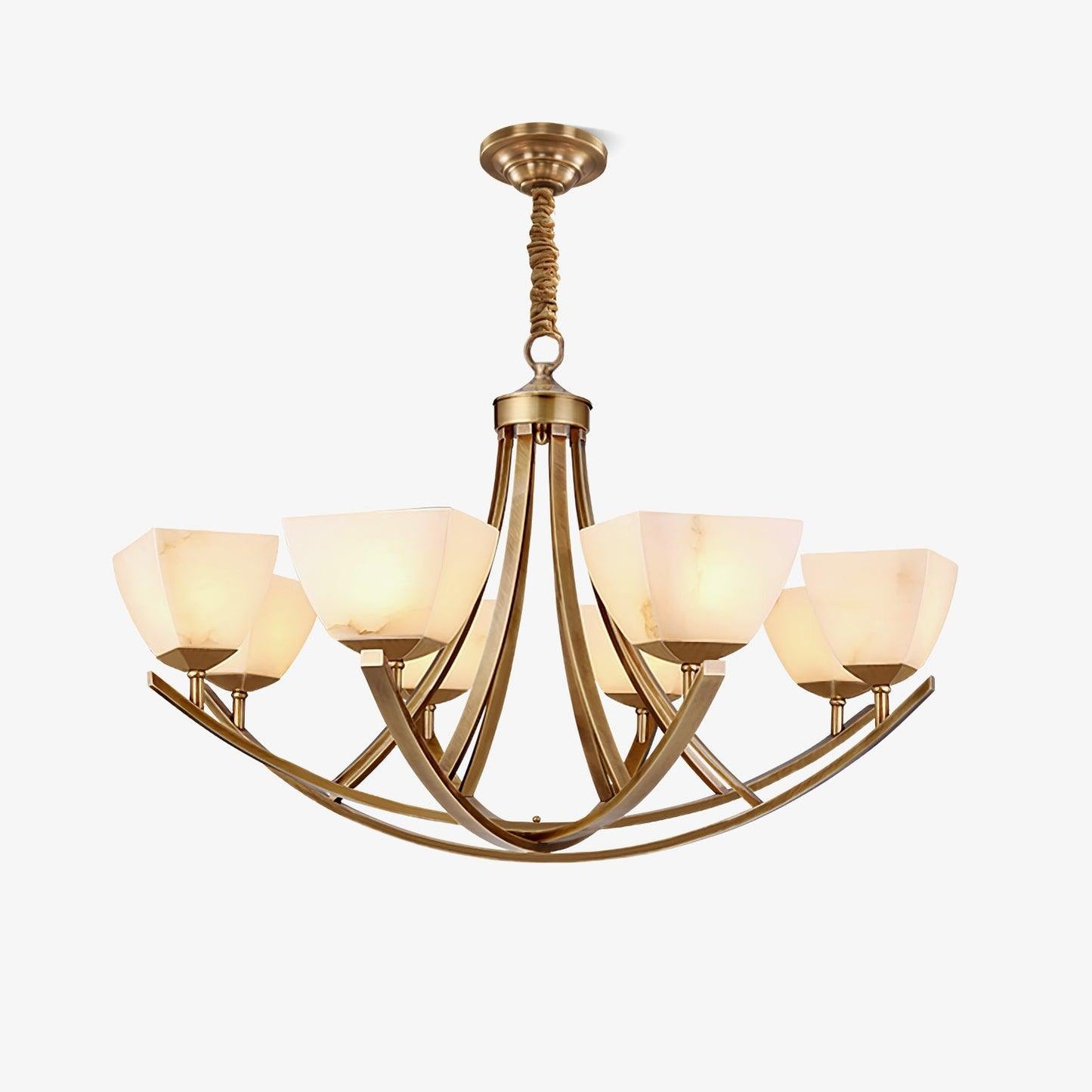 Dover Brass Chandelier 8 heads ? 37.7″ x H 22.8″/ Dia 96cm x H 58cm / Brass & White Chandelier