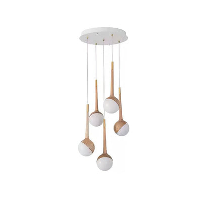 Droplet Chandelier 5 Heads: ? 19.7’’ x H 43.3’’ / Wood Color / Warm Light Chandelier