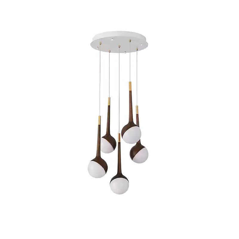 Droplet Chandelier 5 Heads: ? 19.7’’ x H 43.3’’ / Walnut Color / Warm Light Chandelier