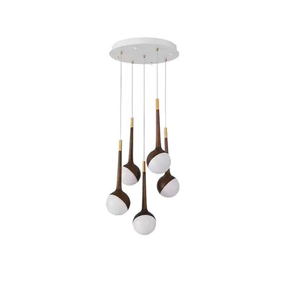 Droplet Chandelier 5 Heads: ? 19.7’’ x H 43.3’’ / Walnut Color / Warm Light Chandelier