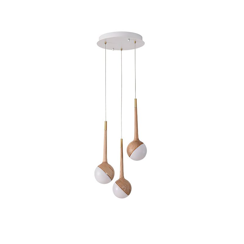 Droplet Chandelier 3 Heads: ? 15.7’’ x H 43.3’’ / Wood Color / Warm Light Chandelier