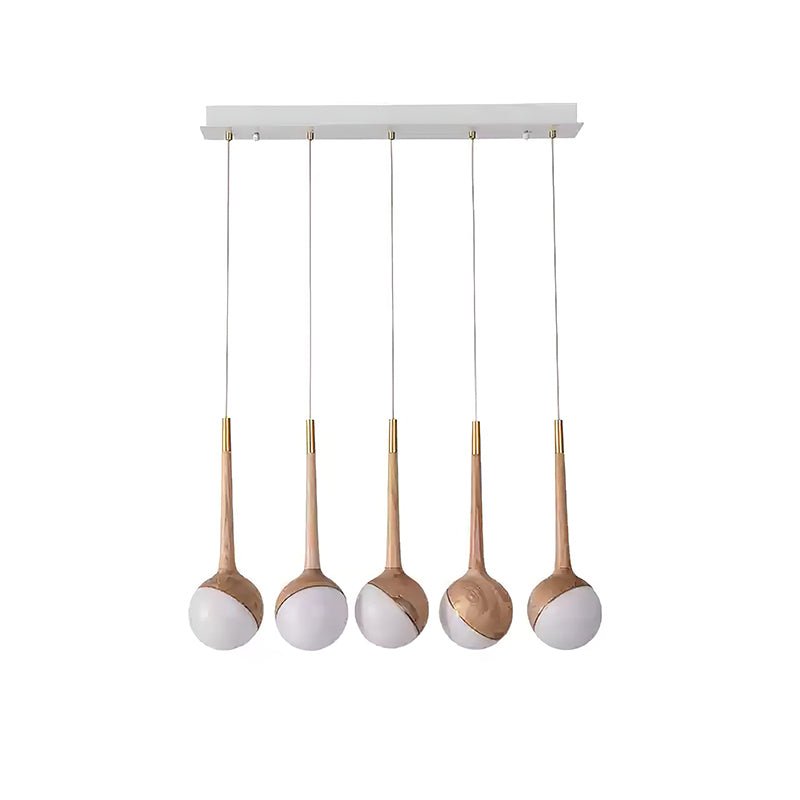 Droplet Chandelier 5 Heads: L 27.6’’ x H 43.3’’ / Wood Color / Warm Light Chandelier