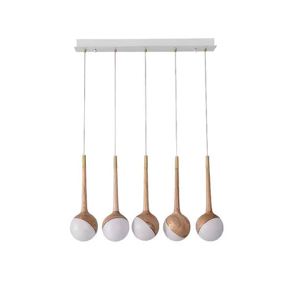 Droplet Chandelier 5 Heads: L 27.6’’ x H 43.3’’ / Wood Color / Warm Light Chandelier