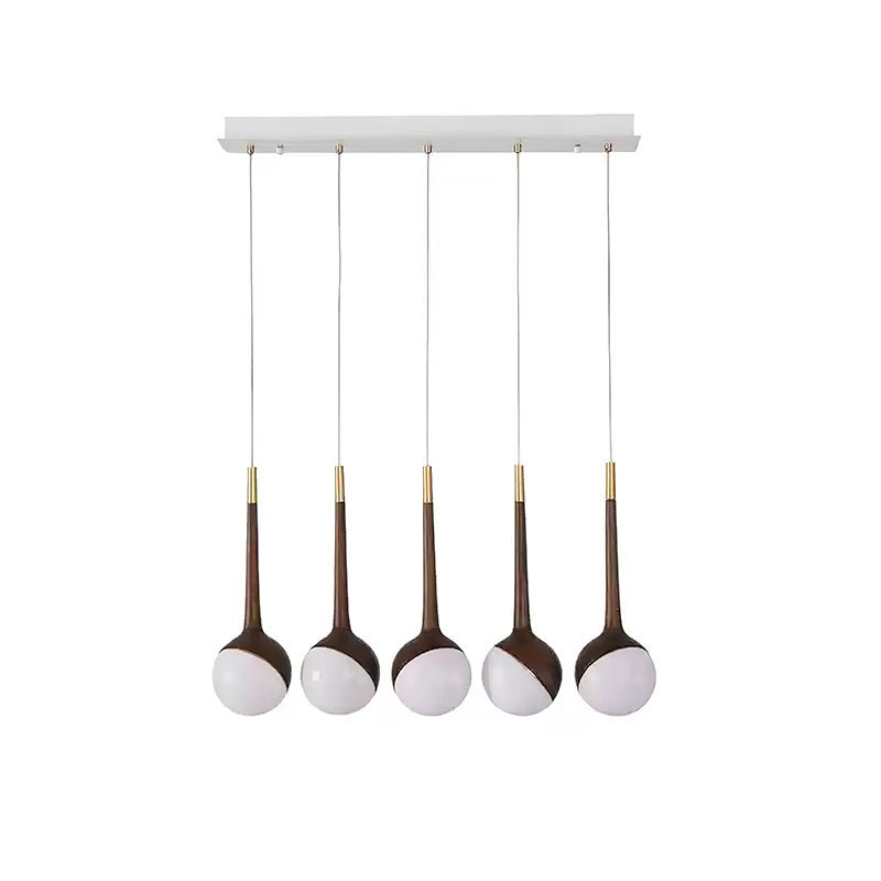 Droplet Chandelier 5 Heads: L 27.6’’ x H 43.3’’ / Walnut Color / Warm Light Chandelier