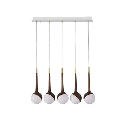 Droplet Chandelier 5 Heads: L 27.6’’ x H 43.3’’ / Walnut Color / Warm Light Chandelier