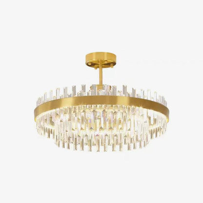 Drum Glass Chandelier ? 23.6″ x H 13.8″ / Dia 60cm x H 35cm / Copper + Clear / Warm Light Chandelier