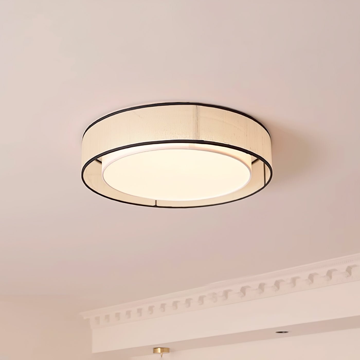 Drum Rould Ceiling Lamp ? 15.7″ x H 3.9″ / Dia 40cm x H 10cm / Beige Linen & White Acrylic Ceiling lamp