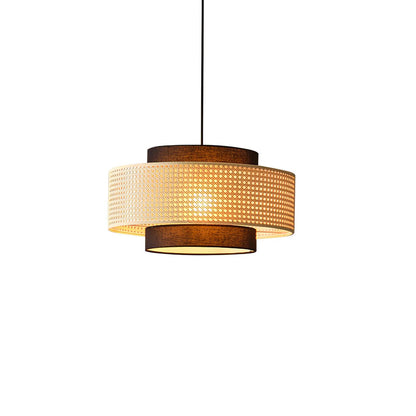 Drum Shade Pendant Light ? 31.5″ x H 16.5″ / Dia 80cm x H 42cm / Black & Natural rattan Pendant light