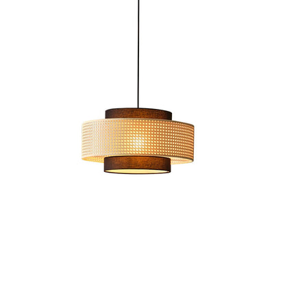 Drum Shade Pendant Light ? 23.6″ x H 13″ / Dia 60cm x H 33cm / Black & Natural rattan Pendant light