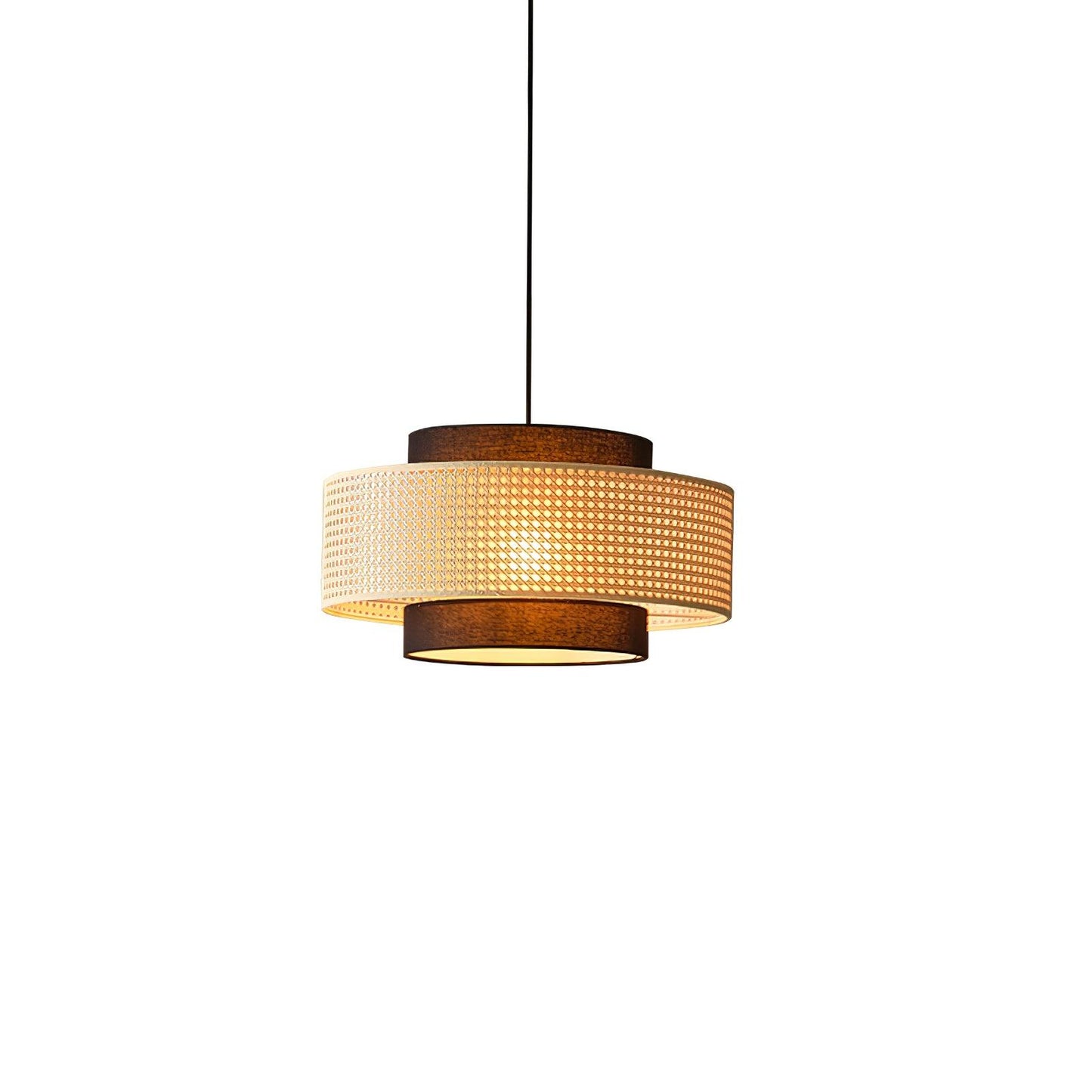 Drum Shade Pendant Light ? 19.7″ x H 10.8″ / Dia 50cm x H 27.5cm / Black & Natural rattan Pendant light