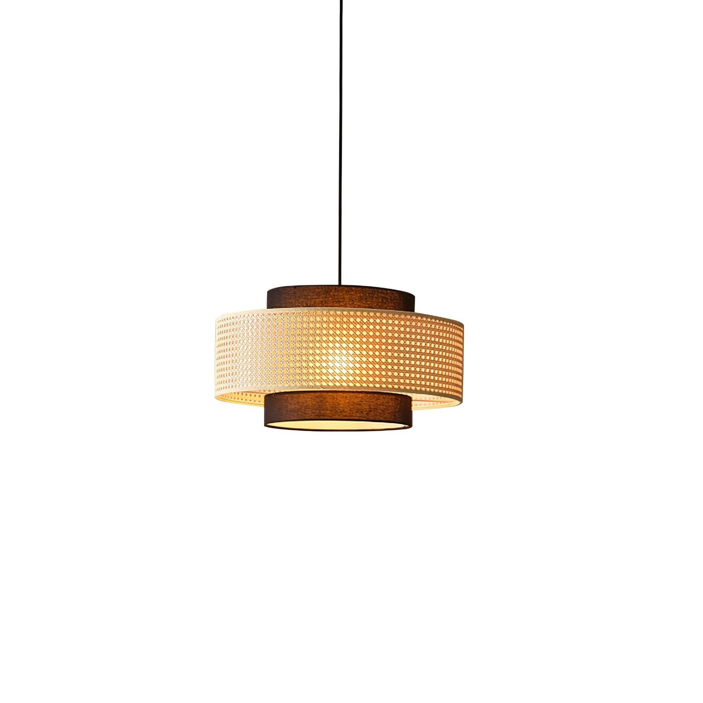 Drum Shade Pendant Light ? 15.7″ x H 8.7″ / Dia 40cm x H 22cm / Black & Natural rattan Pendant light