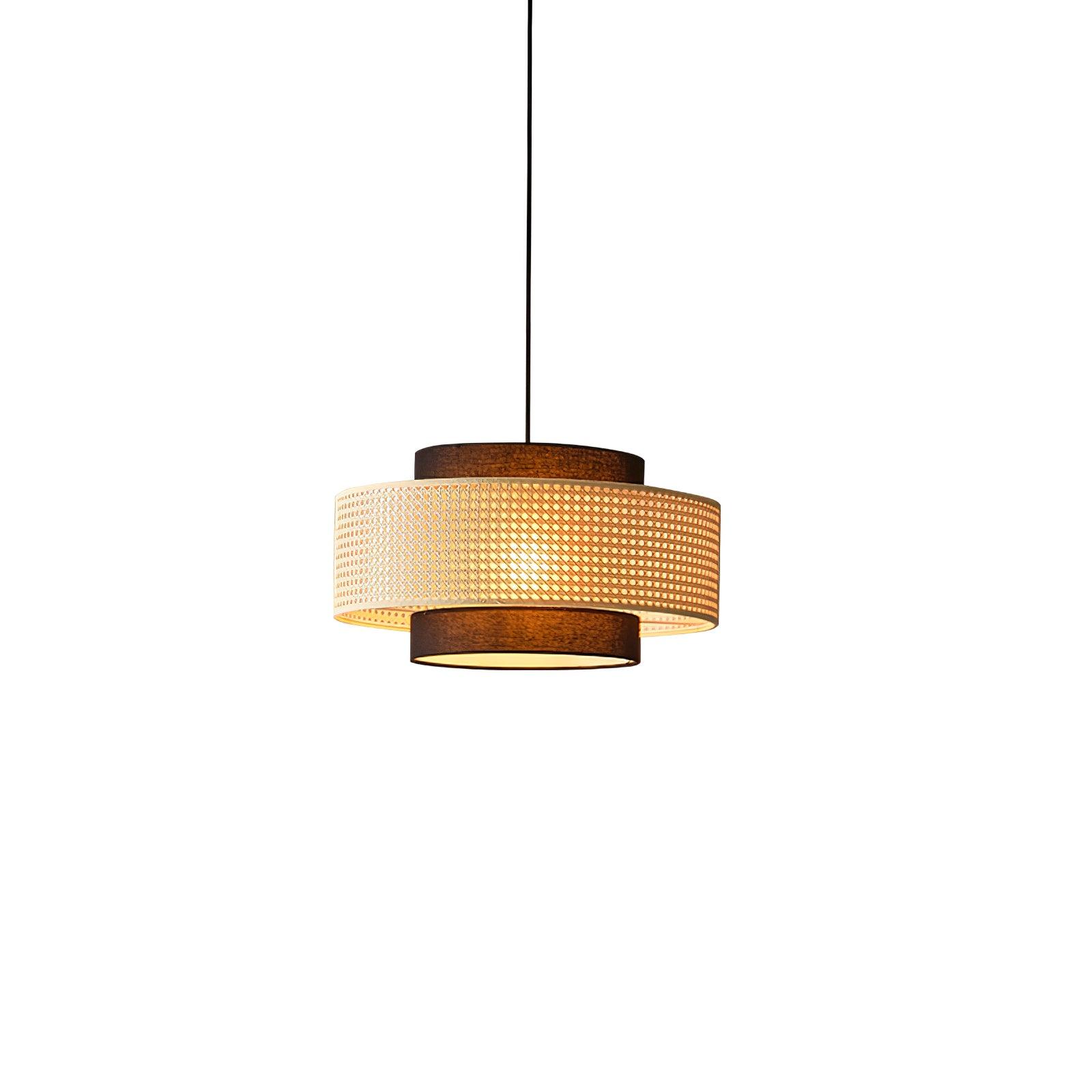 Drum Shade Pendant Light ? 15.7″ x H 8.7″ / Dia 40cm x H 22cm / Black & Natural rattan Pendant light