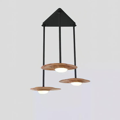 Horizon Eaves Pendant Lamp 3 Heads: L 31.5’’ x W 29.5’’ / Wood Color / Warm Light Pendant light