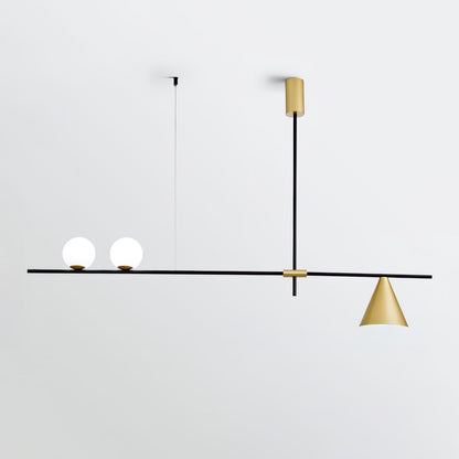 Eclipse Linear Suspension Light L 48.4″ x H 27.6″ / L 123cm x H 70cm / Gold & Gold Lampshade Pendant light