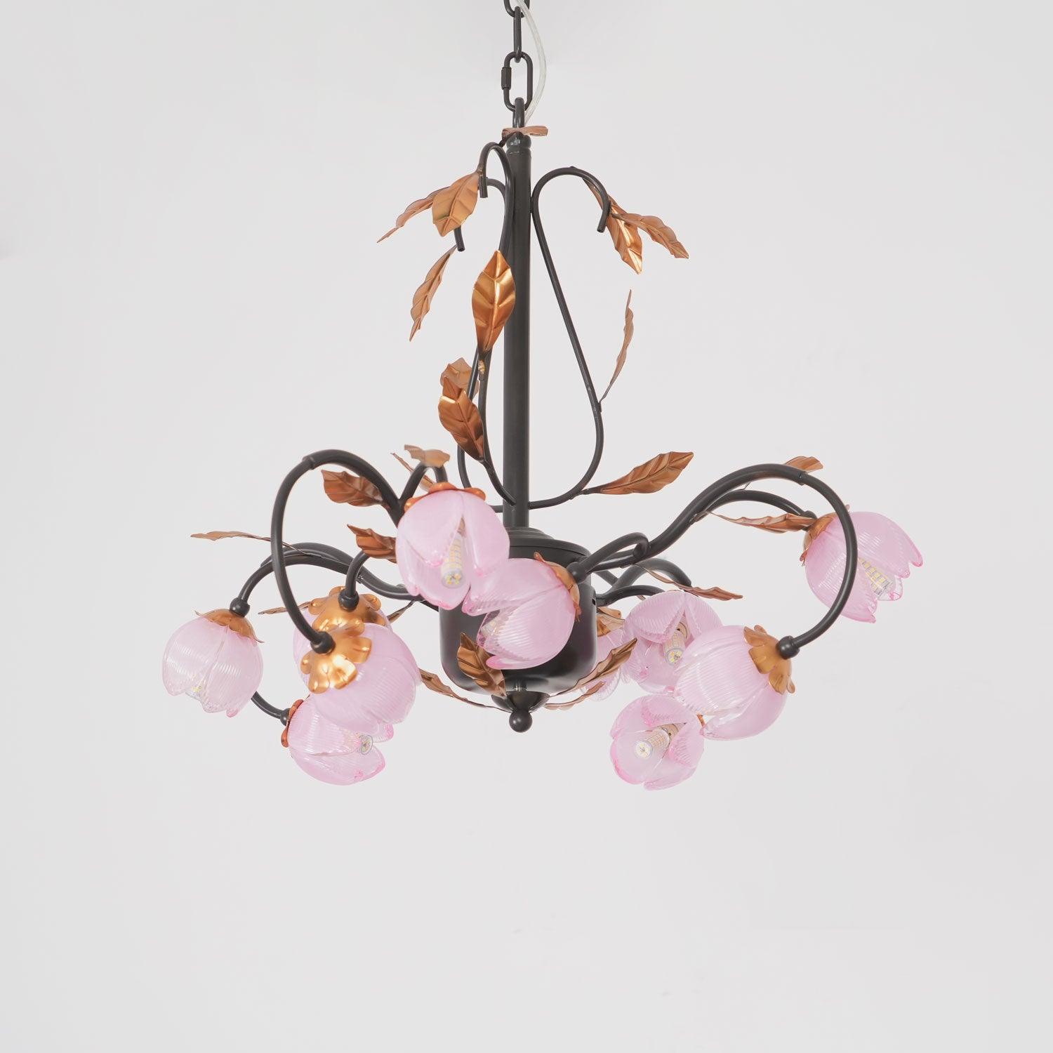 Eden’s Blossom Chandelier Φ 22.8″ x H 31.5″ / Dia 58cm x H 80cm / Black & Gold & Pink Flower Chandelier
