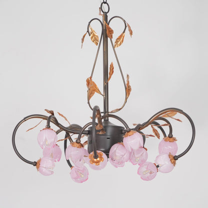 Eden’s Blossom Chandelier Φ 30.7″ x H 36.2″ / Dia 78cm x H 92cm / Black & Gold & Pink Flower Chandelier