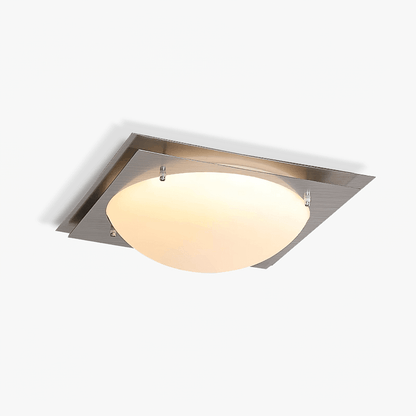 Edged Glass Ceiling Lamp L 18.5″ x W 18.5″ x H 4.3″ / L 47cm x W 47cm x H 11cm / Stainless steel & White / Warm Light