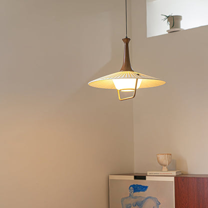 Eikon Pendant Lamp Dia 17.7″ x H 13.8″ / Walnut color & White Pendant light