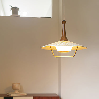 Eikon Pendant Lamp Dia 17.7″ x H 13.8″ / Walnut color & White Pendant light