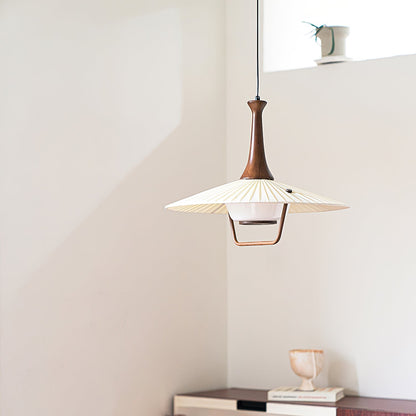 Eikon Pendant Lamp Dia 17.7″ x H 13.8″ / Walnut color & White Pendant light