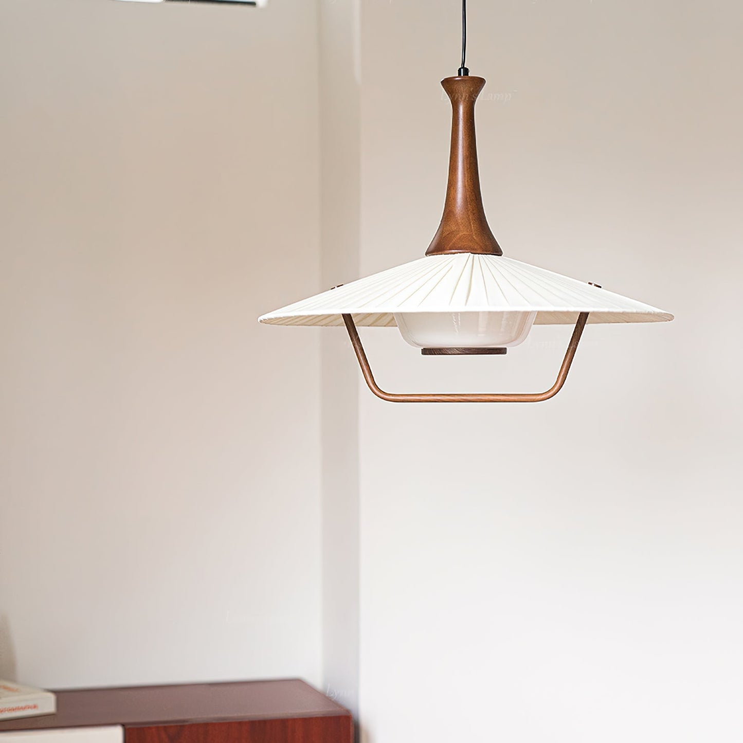 Eikon Pendant Lamp Dia 17.7″ x H 13.8″ / Walnut color & White Pendant light