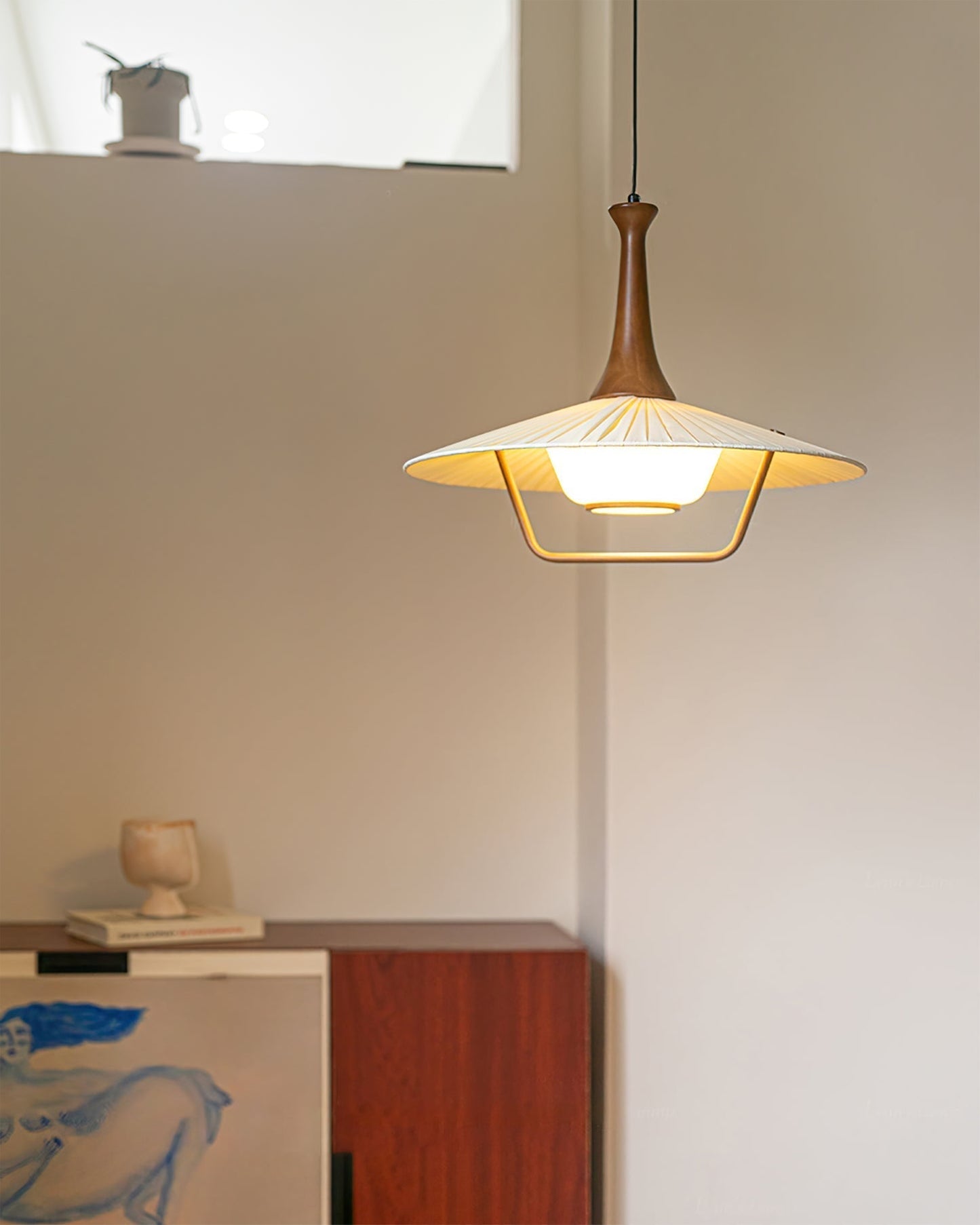 Eikon Pendant Lamp Dia 17.7″ x H 13.8″ / Walnut color & White Pendant light