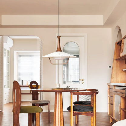 Eikon Pendant Lamp Dia 17.7″ x H 13.8″ / Walnut color & White Pendant light