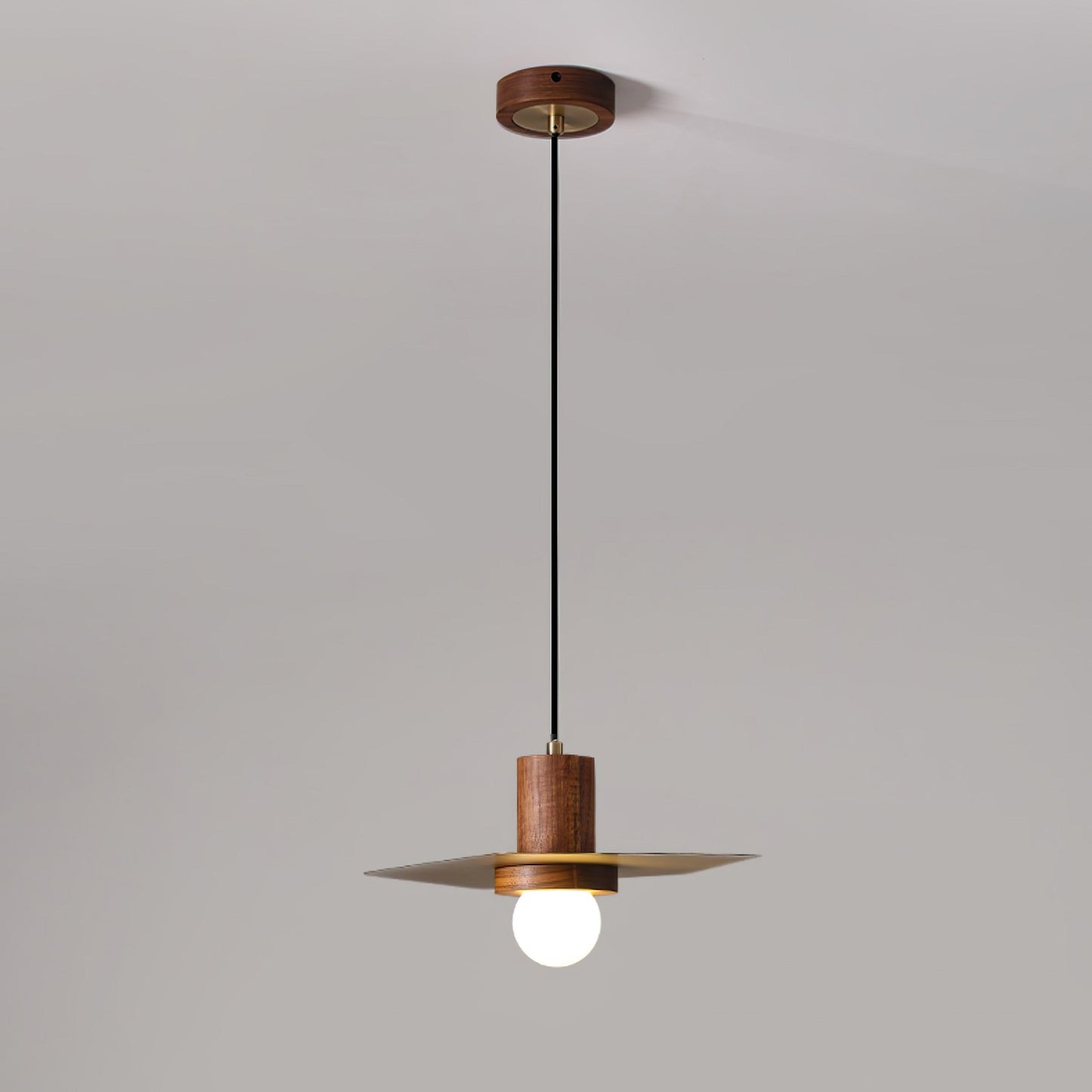 Elara Halo Pendant Lamp Dia 17.1″ x H 59.1″ / Dia 43.5cm x H 150cm / Walnut wood & Brass Pendant light
