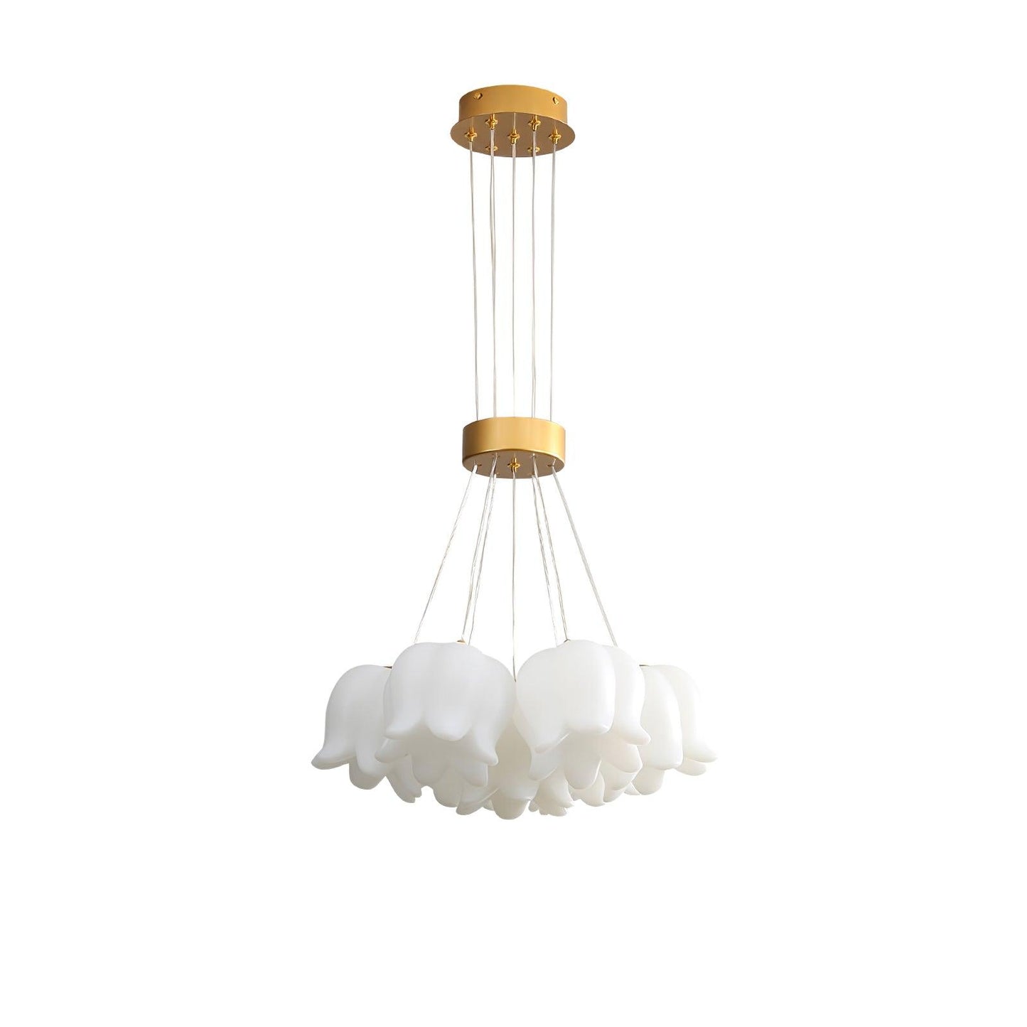 Elegant Floral Pendant Light 7 head Dia 15.7″ x H 59.1″ / Dia 40cm x H 150cm / Gold + White Acrylic Lampshade Pendant