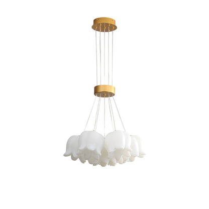 Elegant Floral Pendant Light 7 head Dia 15.7″ x H 59.1″ / Dia 40cm x H 150cm / Gold + White Acrylic Lampshade Pendant