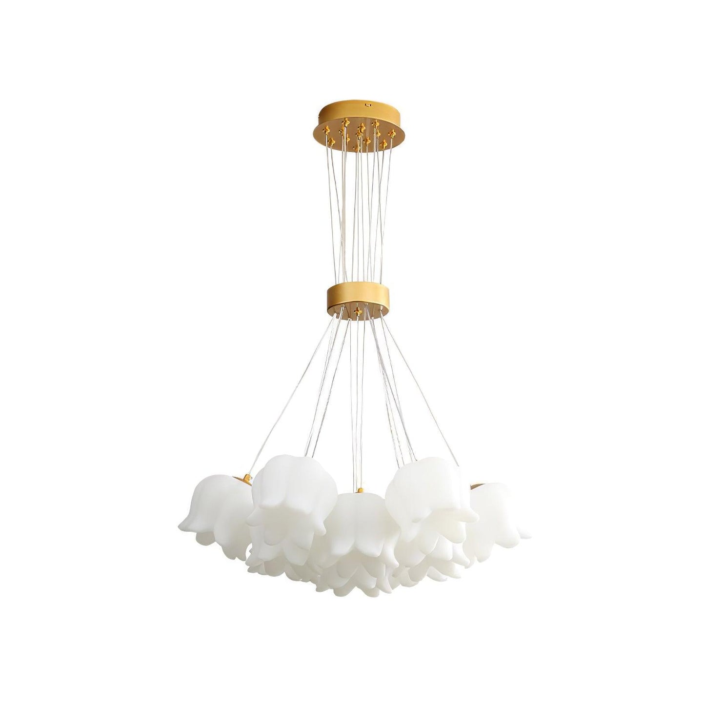 Elegant Floral Pendant Light 13 head Dia 26.8″ x H 59.1″ / Dia 68cm x H 150cm / Gold + White Acrylic Lampshade Pendant