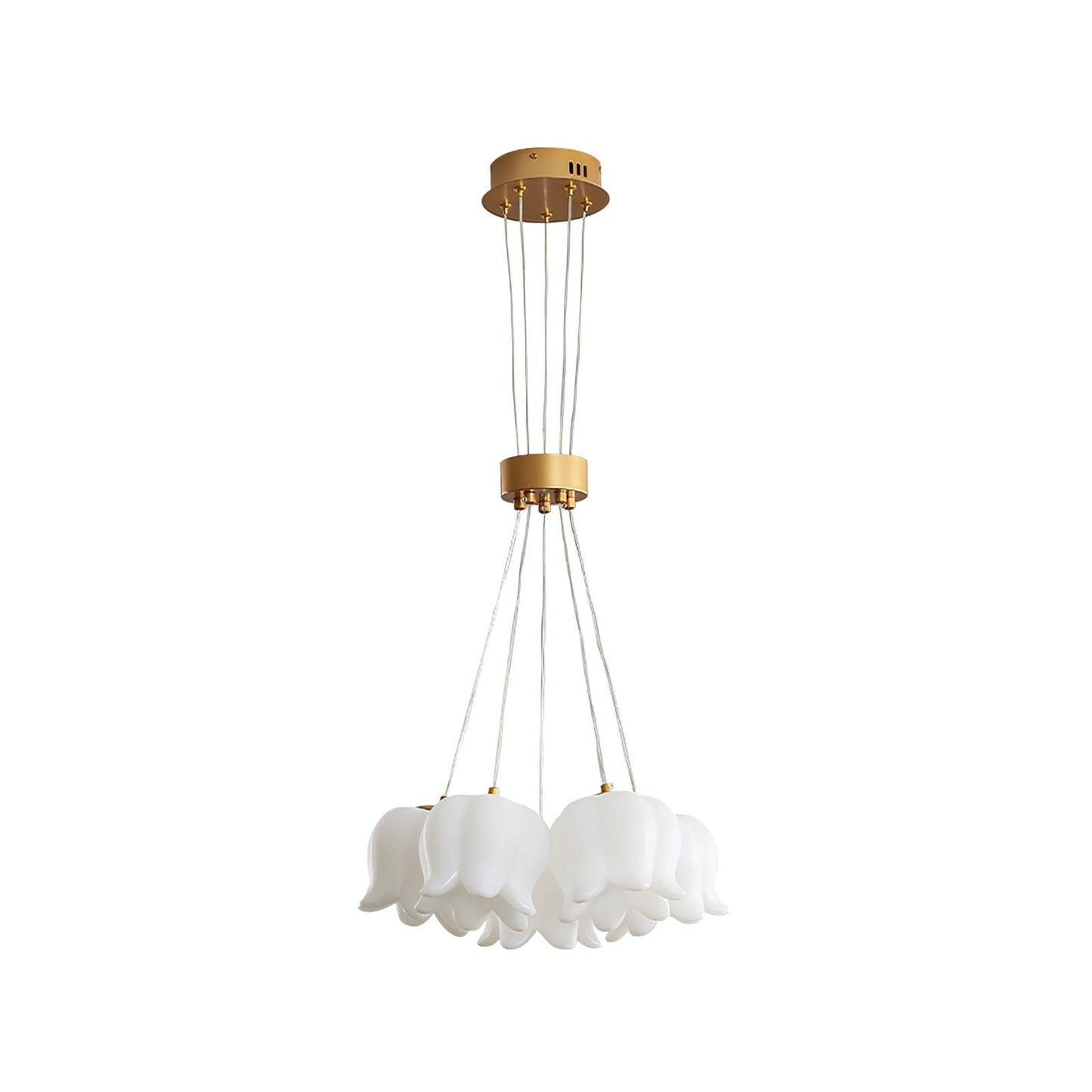 Elegant Floral Pendant Light 5 head Dia 15.7″ x H 59.1″ / Dia 40cm x H 150cm / Gold + White Acrylic Lampshade Pendant