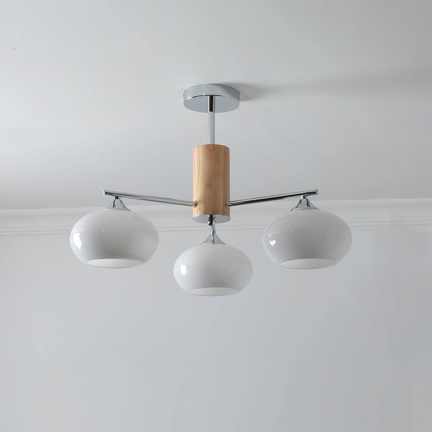 Elliptical Persimmon Chandelier 3 Lamps Dia 26.8″ x H 20.9″ / Dia 68cm x H 53cm / Chrome & Milk white glass Chandelier