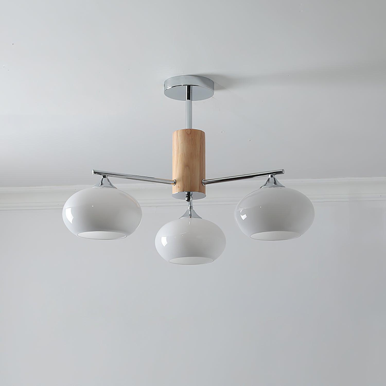 Elliptical Persimmon Chandelier 3 Lamps Dia 26.8″ x H 20.9″ / Dia 68cm x H 53cm / Chrome & Milk white glass Chandelier
