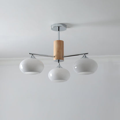 Elliptical Persimmon Chandelier 3 Lamps Dia 26.8″ x H 20.9″ / Dia 68cm x H 53cm / Chrome & Milk white glass Chandelier